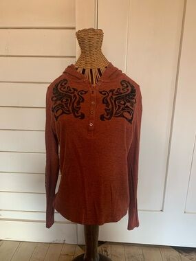 HARLEY-DAVIDSON RUST ORANGE AND BLACK LIGHTWEIGHT KNIT HOODIE